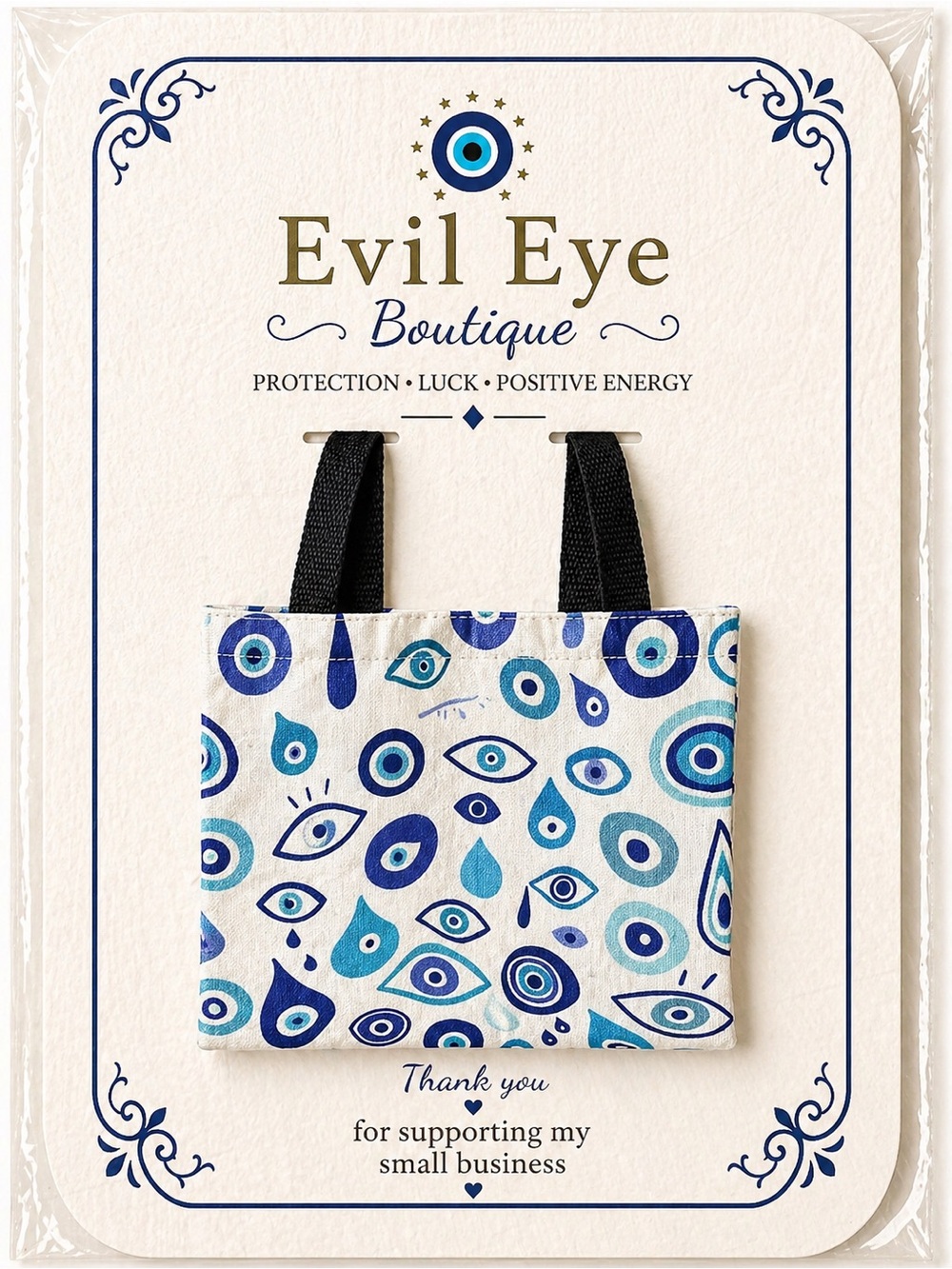 Evil Eye Boutique Mini Tote - Blue & Teal Eye Pattern
